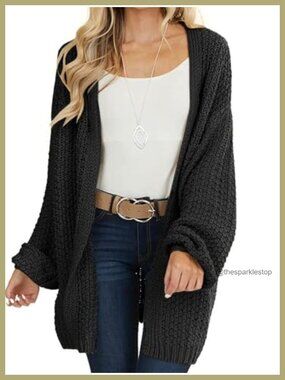 Oversized Open Front Chunky Knit Cardigan Long Sleeve Sweater Coat